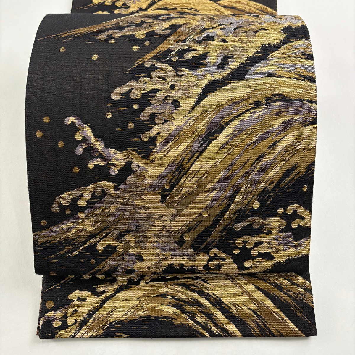 【美品】 袋帶 逸品級 波頭 波 金金箔 金絲 焦茶 六通 純蠶絲