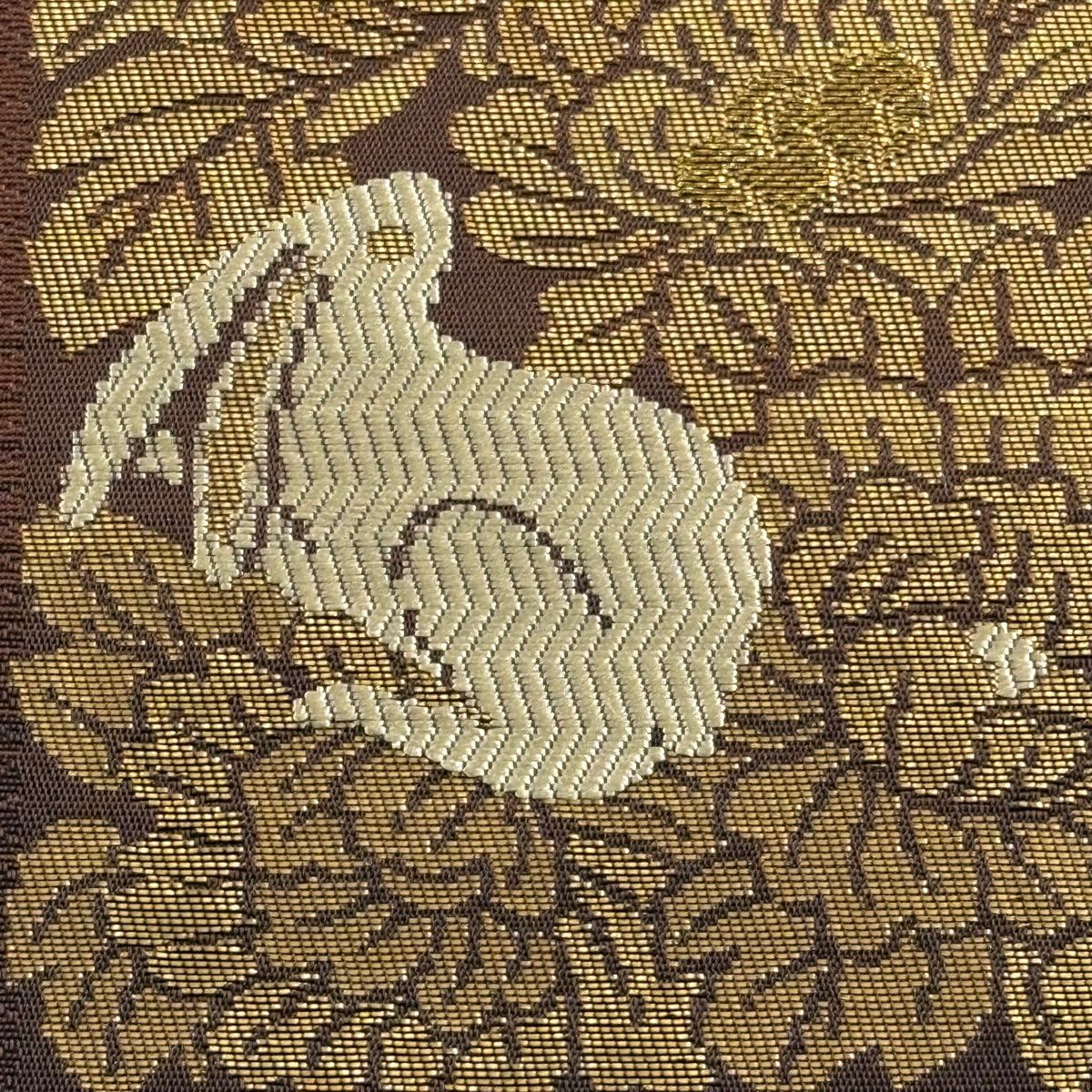 【美品】名古屋帶 逸品級 兔子 市松樹 金金箔 金絲 茶紫 純蠶絲