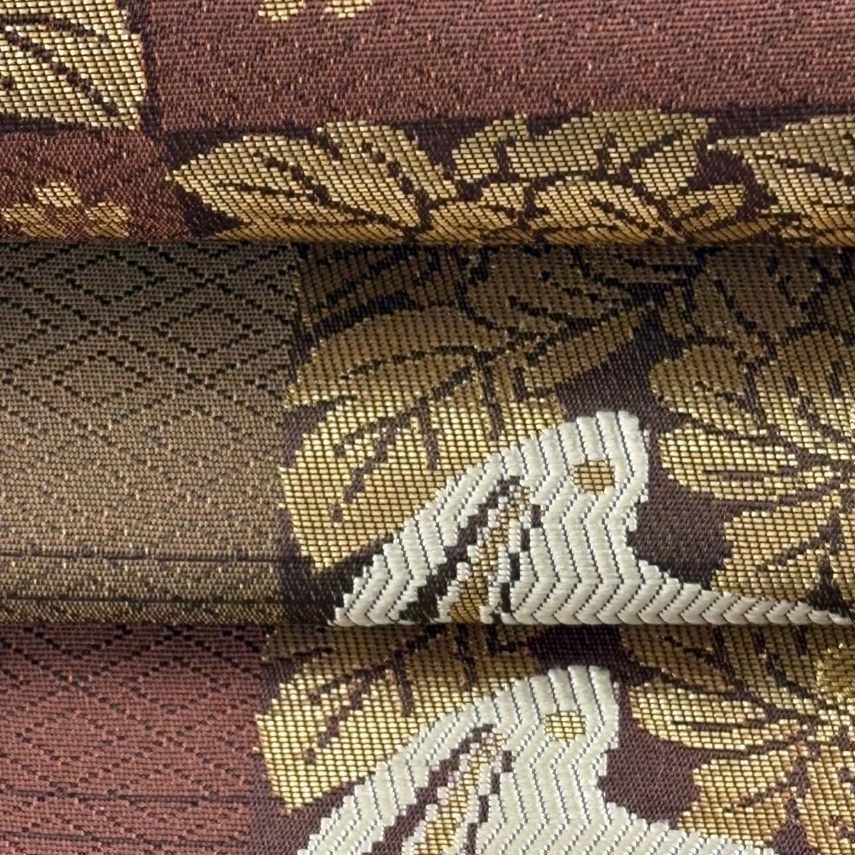 【美品】名古屋帶 逸品級 兔子 市松樹 金金箔 金絲 茶紫 純蠶絲