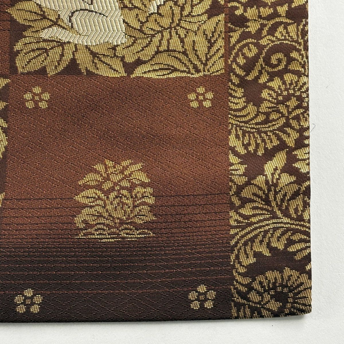 【美品】名古屋帶 逸品級 兔子 市松樹 金金箔 金絲 茶紫 純蠶絲