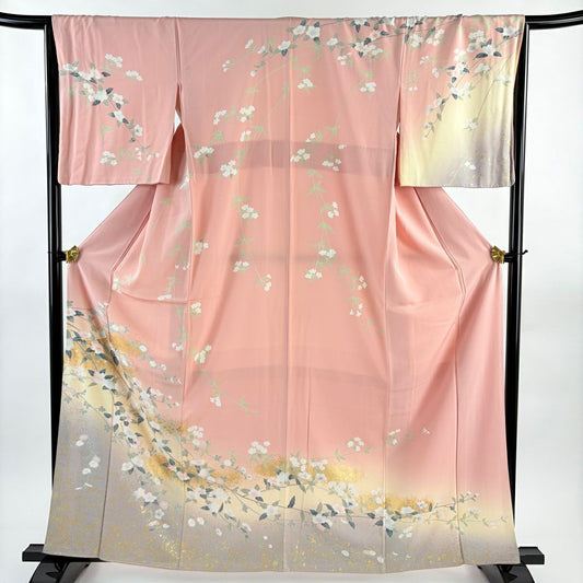 訪問服 身長161.5cm 袖長66.5cm M 雙層 枝花 霞 金銀彩 漸層 粉紅 純蠶絲 名品級