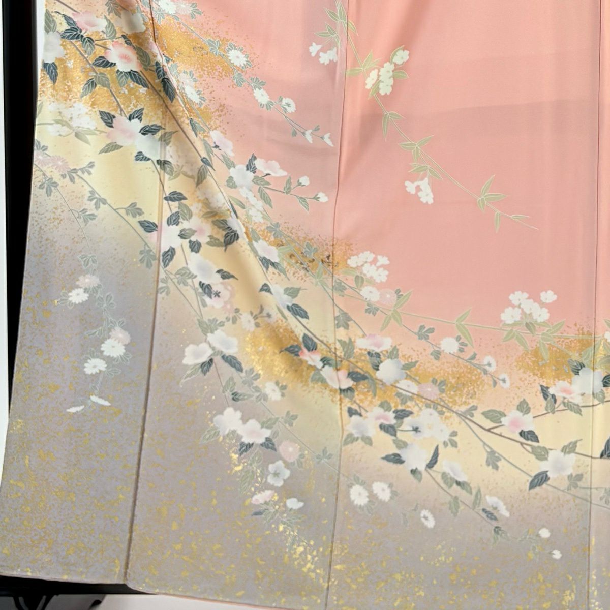 訪問服 身長161.5cm 袖長66.5cm M 雙層 枝花 霞 金銀彩 漸層 粉紅 純蠶絲 名品級