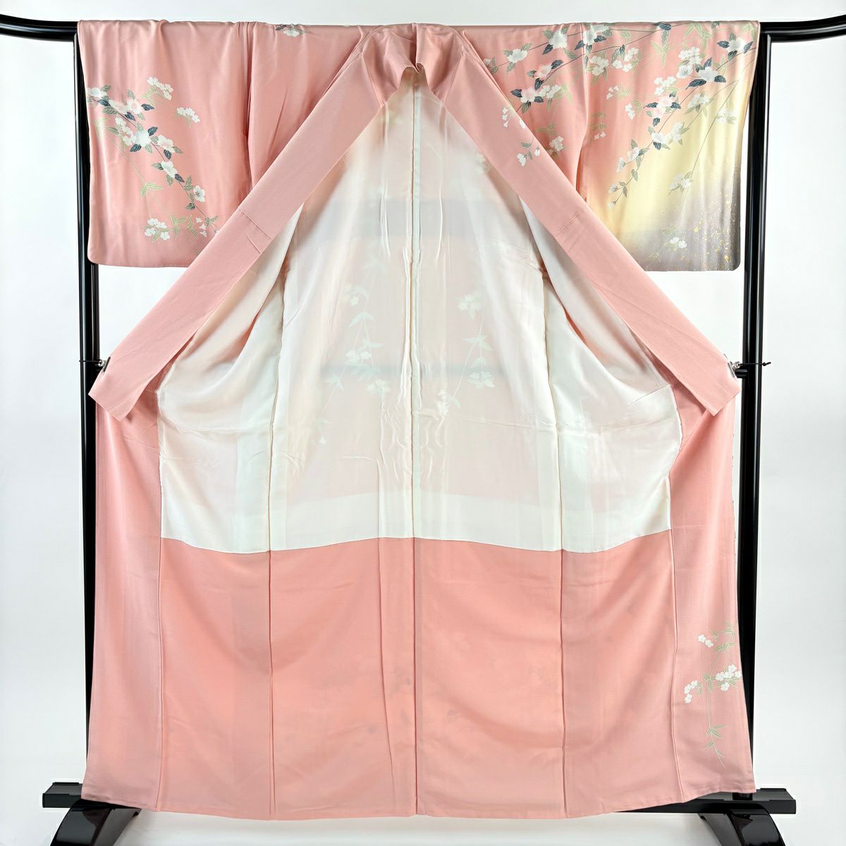 訪問服 身長161.5cm 袖長66.5cm M 雙層 枝花 霞 金銀彩 漸層 粉紅 純蠶絲 名品級