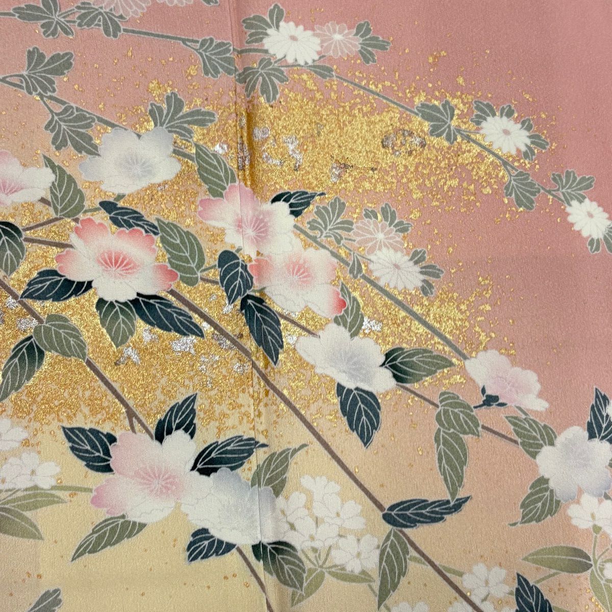 訪問服 身長161.5cm 袖長66.5cm M 雙層 枝花 霞 金銀彩 漸層 粉紅 純蠶絲 名品級