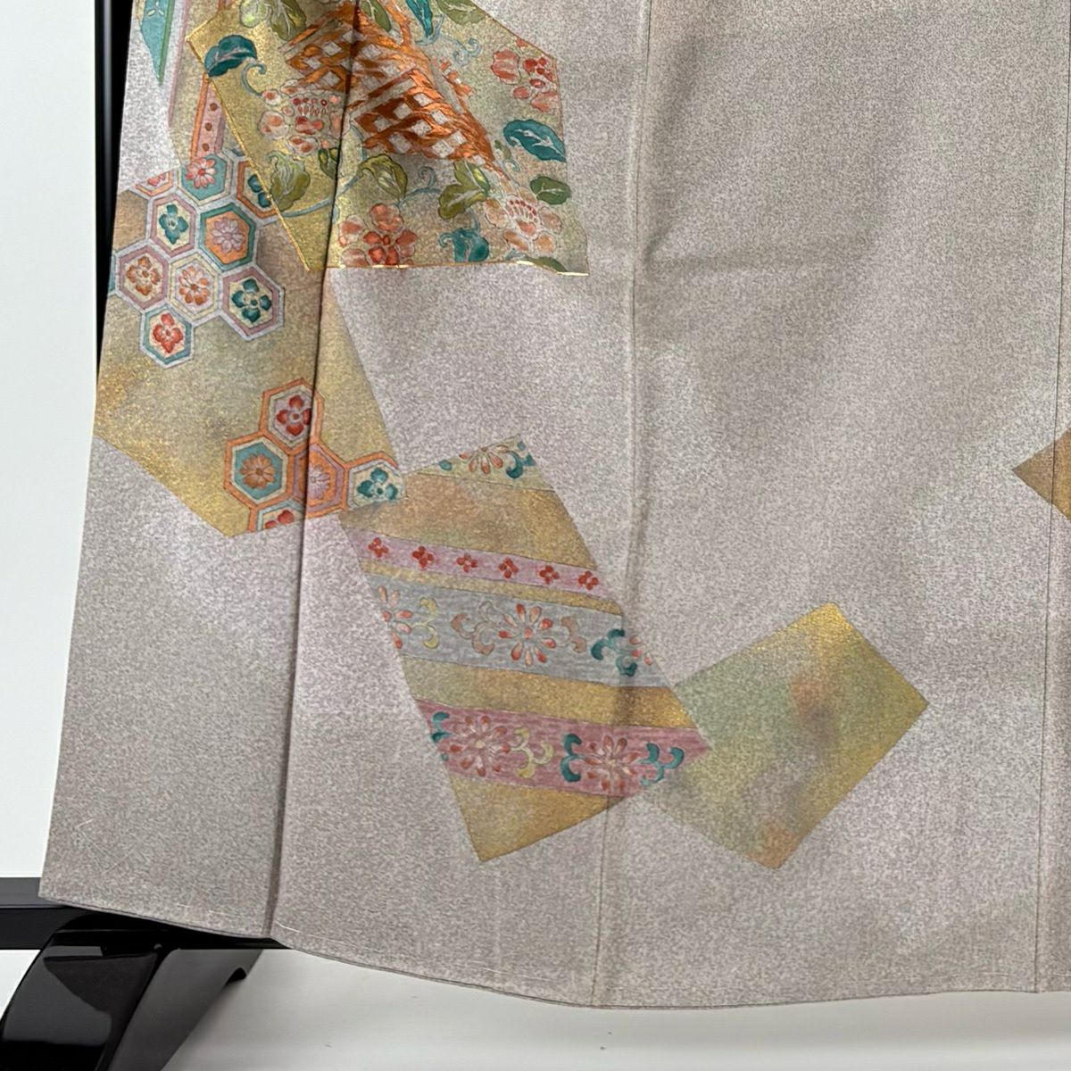 訪問服 身長162cm 袖長63cm S 雙層 松樹井青青 落款あり 有栖川文 龜甲 金銀彩 金絲 淺茶 純蠶絲 名品級