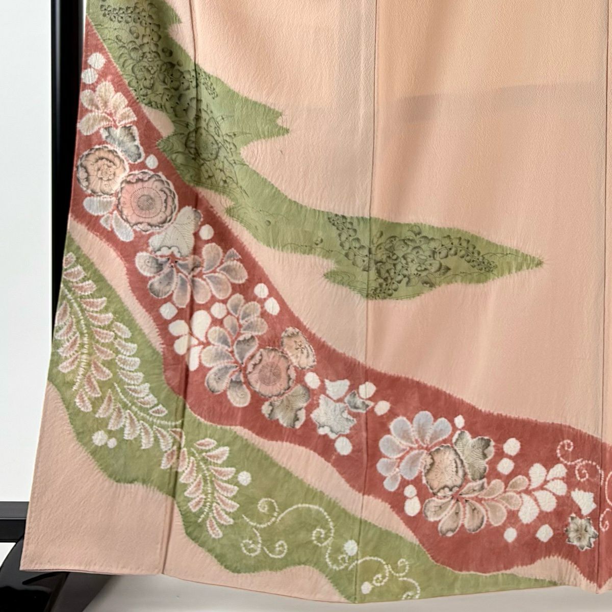 訪問服 身長163cm 袖長66.5cm M 雙層 滝泰 落款あり 辻花染 霞 粉紅 純蠶絲 名品級