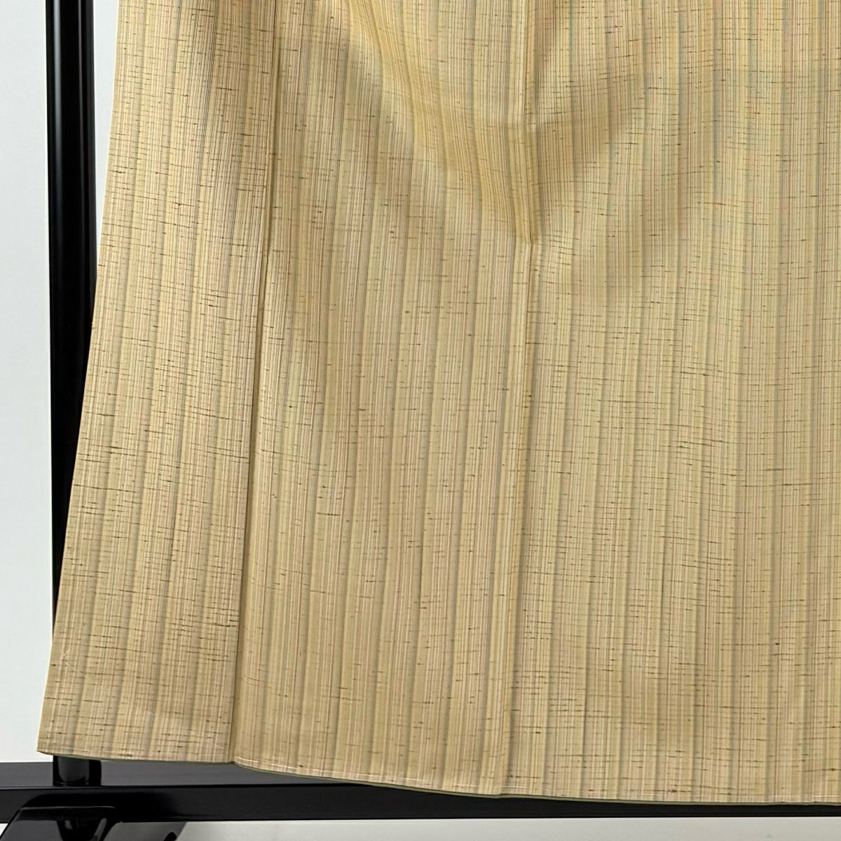 【美品】 紬織 身長160.5cm 袖長63.5cm S 雙層 白鷹山蕨絲 縱條紋 米色 純蠶絲 名品級