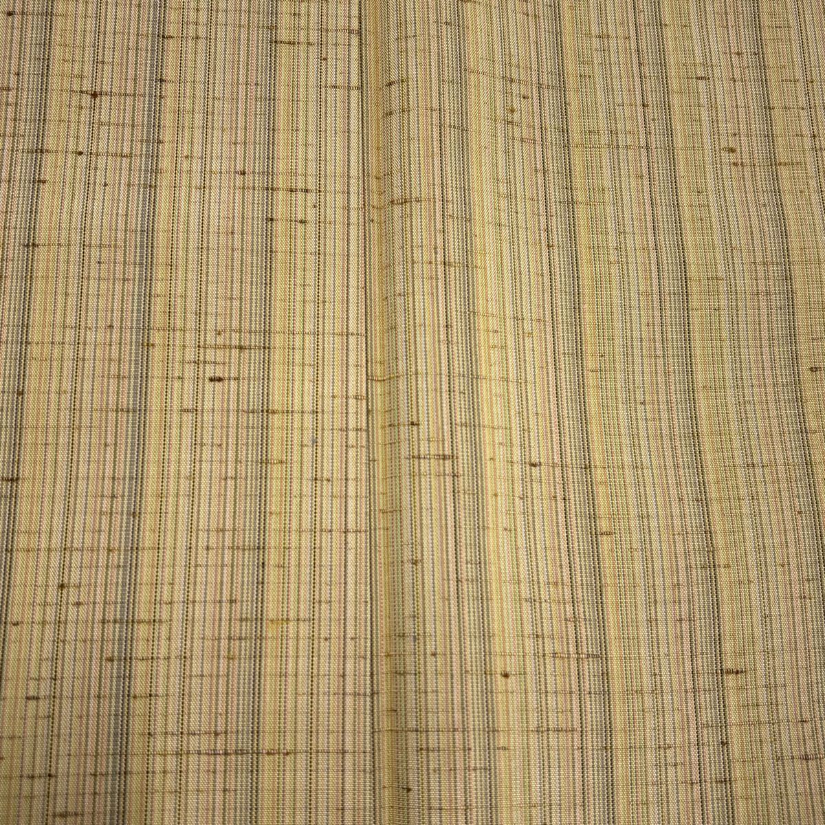 【美品】 紬織 身長160.5cm 袖長63.5cm S 雙層 白鷹山蕨絲 縱條紋 米色 純蠶絲 名品級