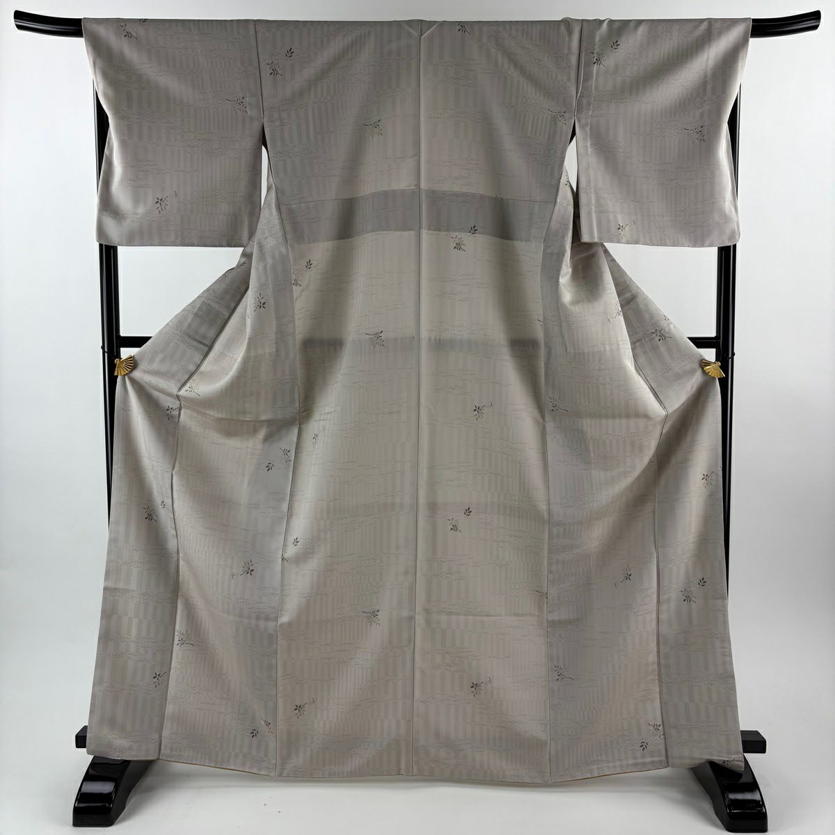 【美品】小紋 身長167cm 袖長68cm L 雙層 召地 胴抜 霞 葉與實 金銀彩 薄小豆 純蠶絲 逸品級
