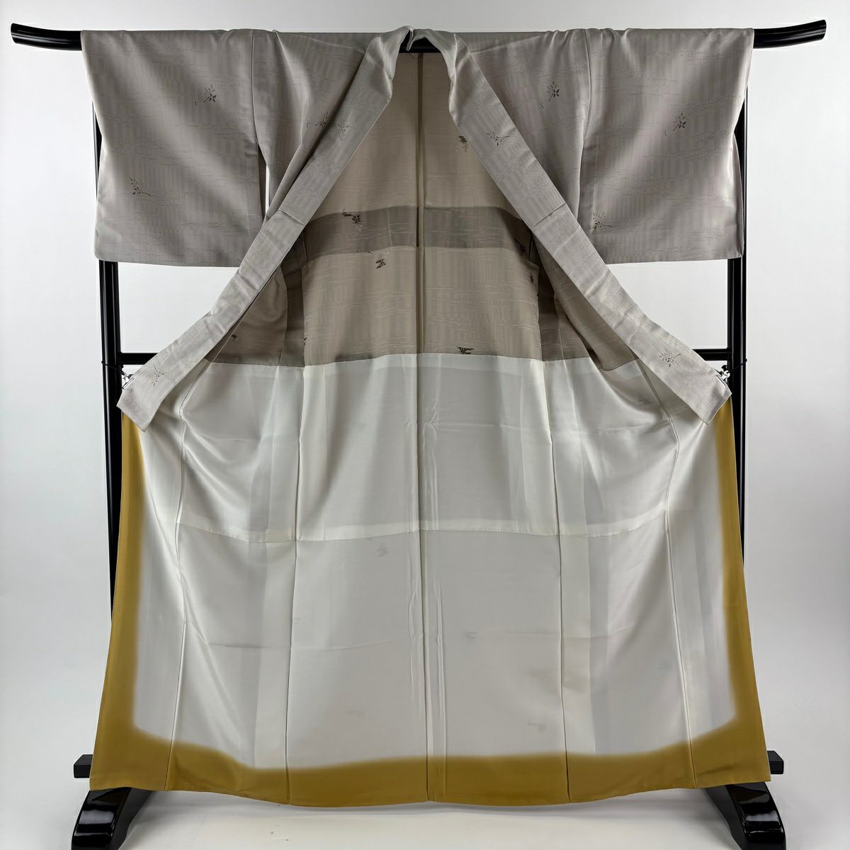 【美品】小紋 身長167cm 袖長68cm L 雙層 召地 胴抜 霞 葉與實 金銀彩 薄小豆 純蠶絲 逸品級
