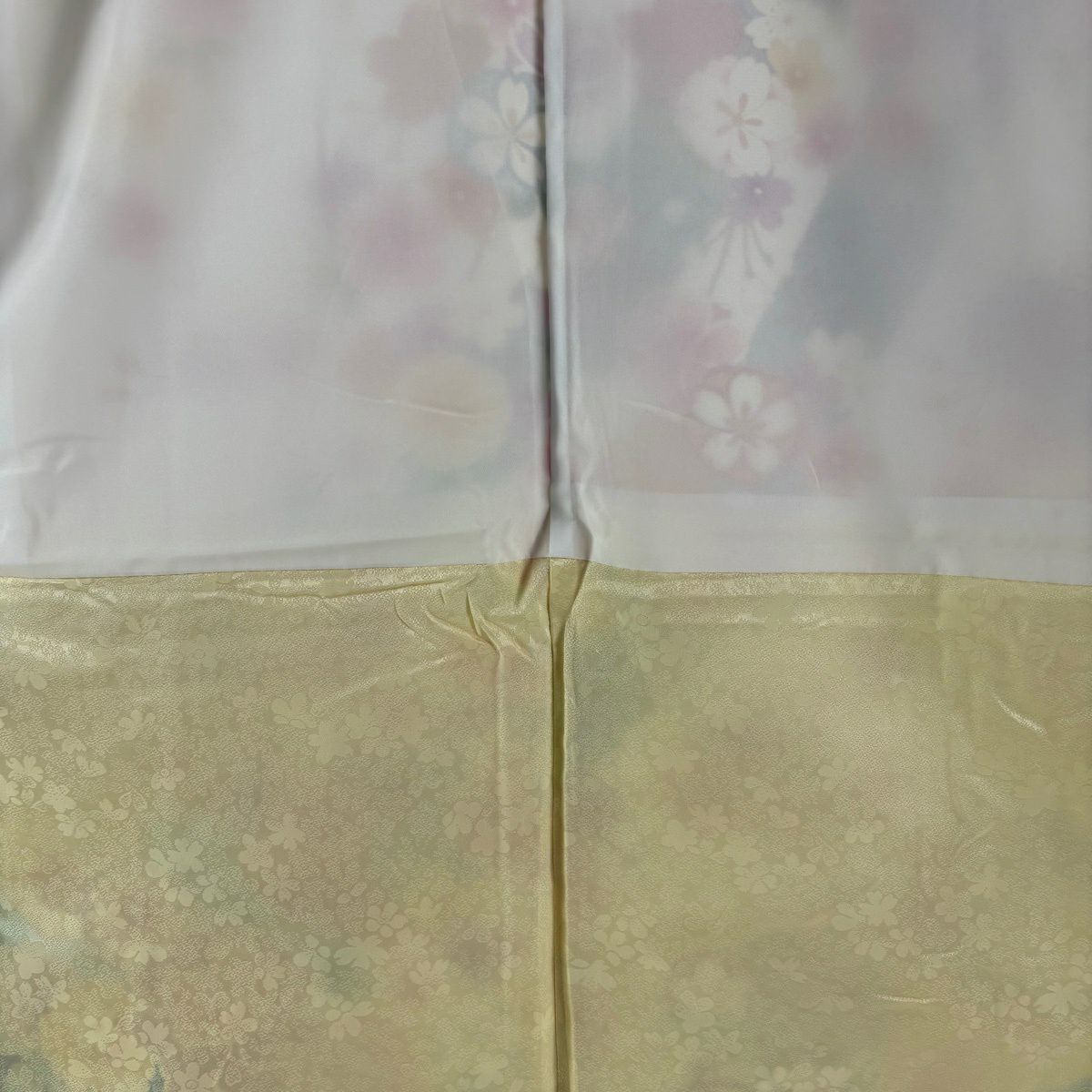 振袖禮服 身長168cm 袖長69cm L 雙層 草花紋紋 扇子面 銀通 金銀彩 青綠 純蠶絲 逸品級