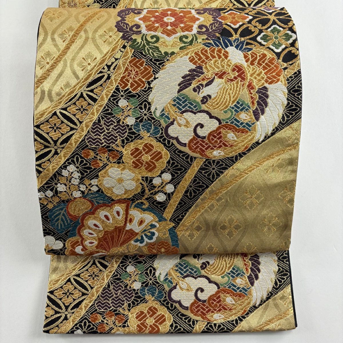 【美品】 袋帶 秀品級 華紋 鳥丸文 金絲 唐織 金色 六通 純蠶絲