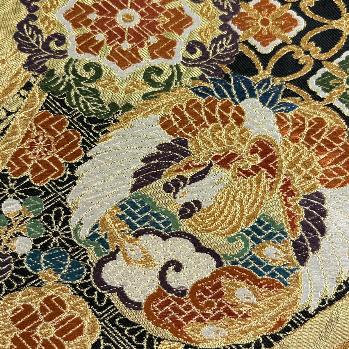 【美品】 袋帶 秀品級 華紋 鳥丸文 金絲 唐織 金色 六通 純蠶絲