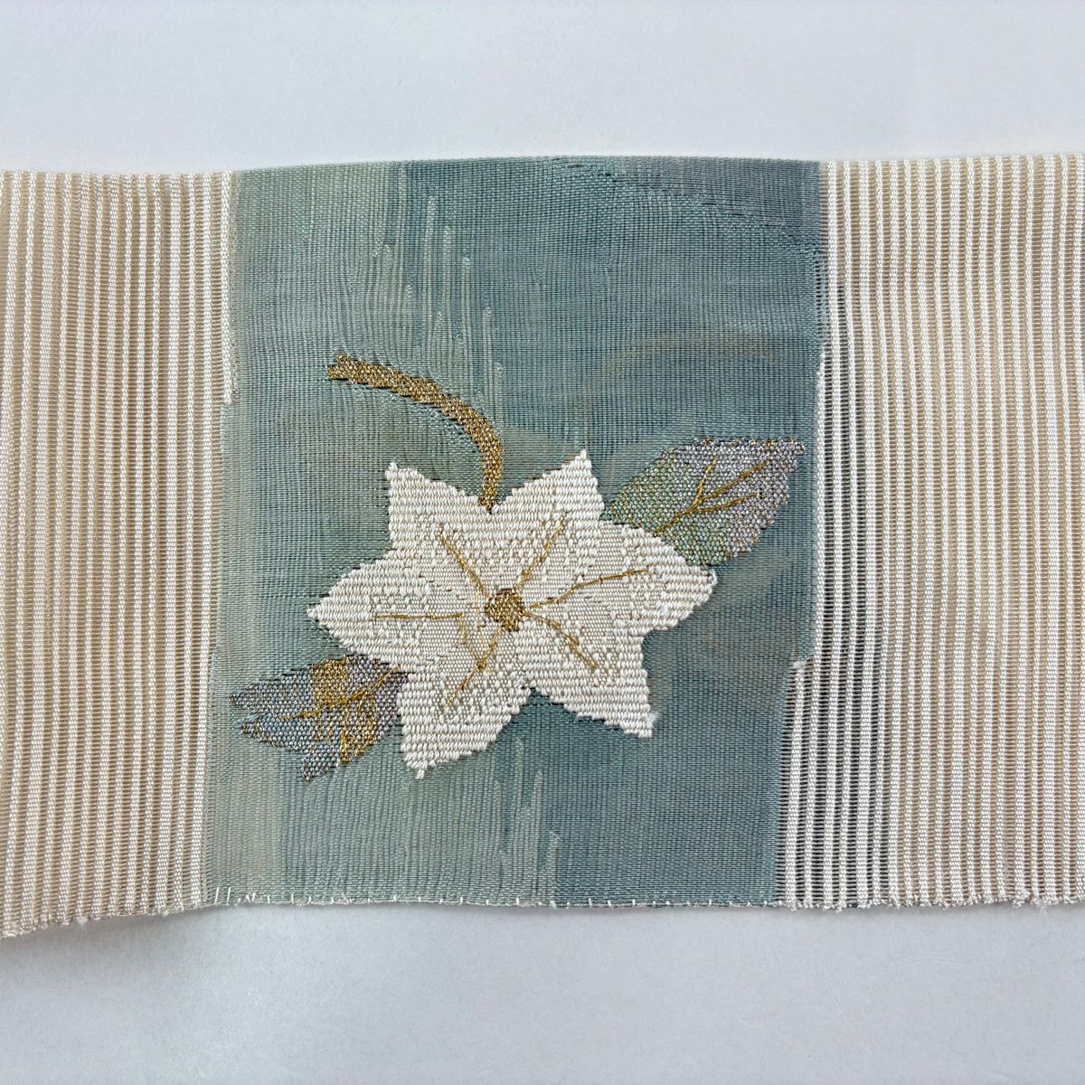 【美品】名古屋帶 秀品級 夏帶 絽料 隧道仕立 花丸紋 流水 金銀彩 米色 純蠶絲