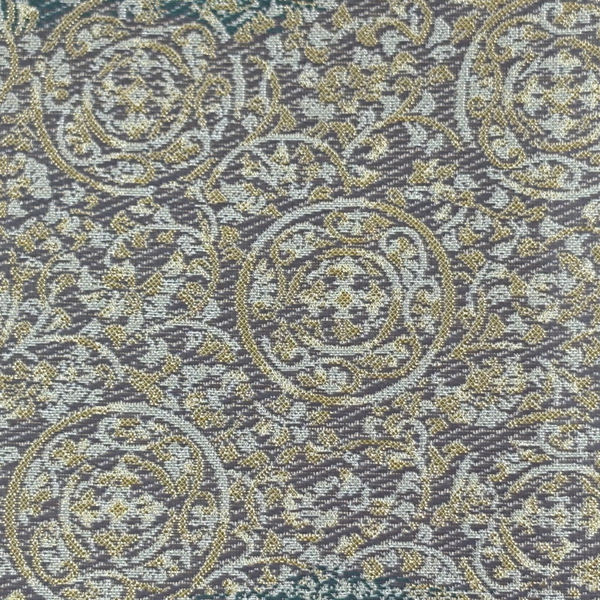【美品】 袋帶 秀品級 菱形 草花紋紋 金金箔 米色 六通 純蠶絲