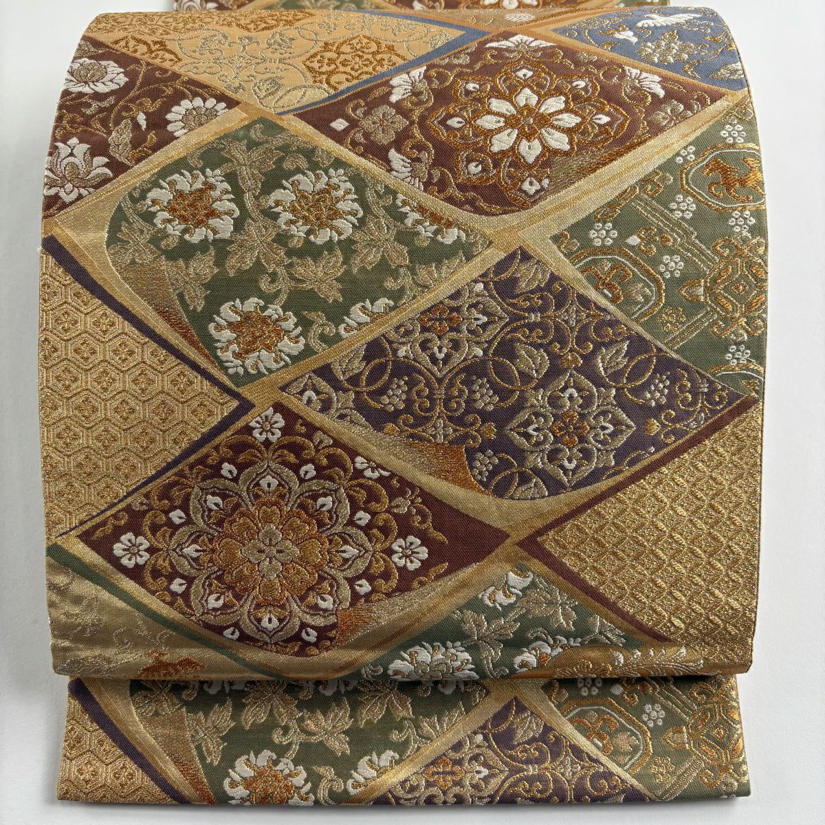 【美品】 袋帶 秀品級 華紋 花唐草紋 金絲 金金箔 金 六通 純蠶絲