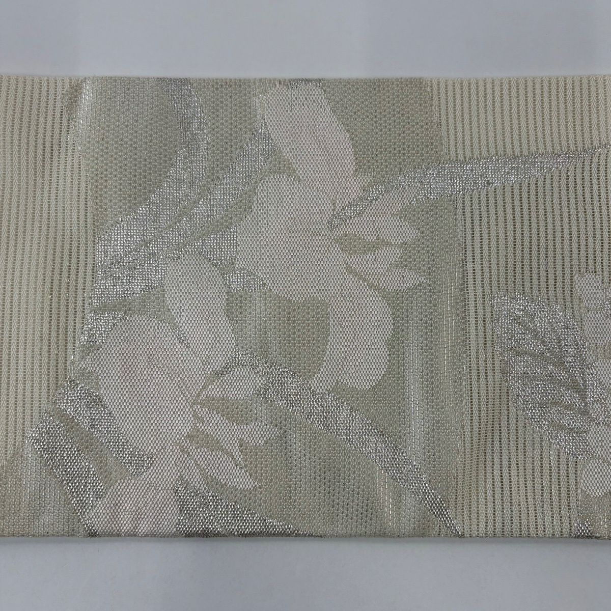 【美品】名古屋帶 秀品級 夏帶 紫陽花 菖蒲 金銀彩 奶油色 純蠶絲