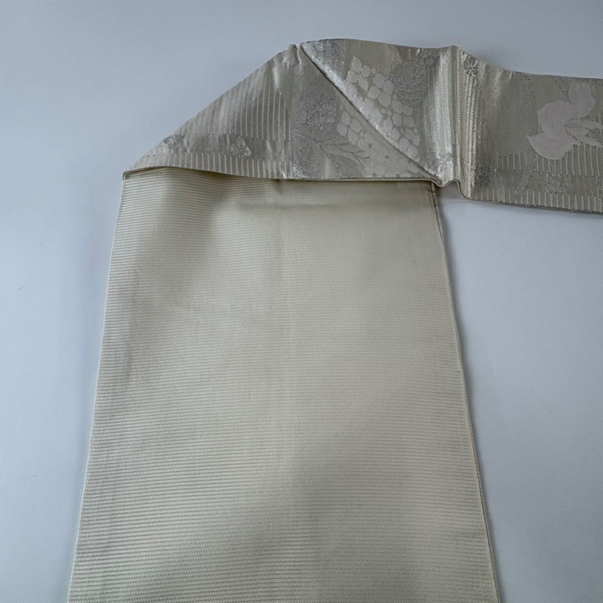 【美品】名古屋帶 秀品級 夏帶 紫陽花 菖蒲 金銀彩 奶油色 純蠶絲
