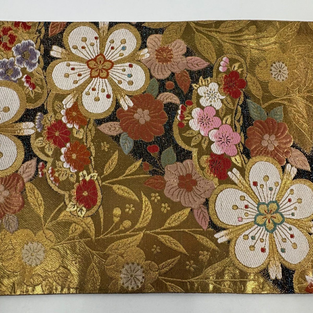【美品】 袋帶 秀品級 梅花 菊花 金絲 金金箔 金 六通 純蠶絲