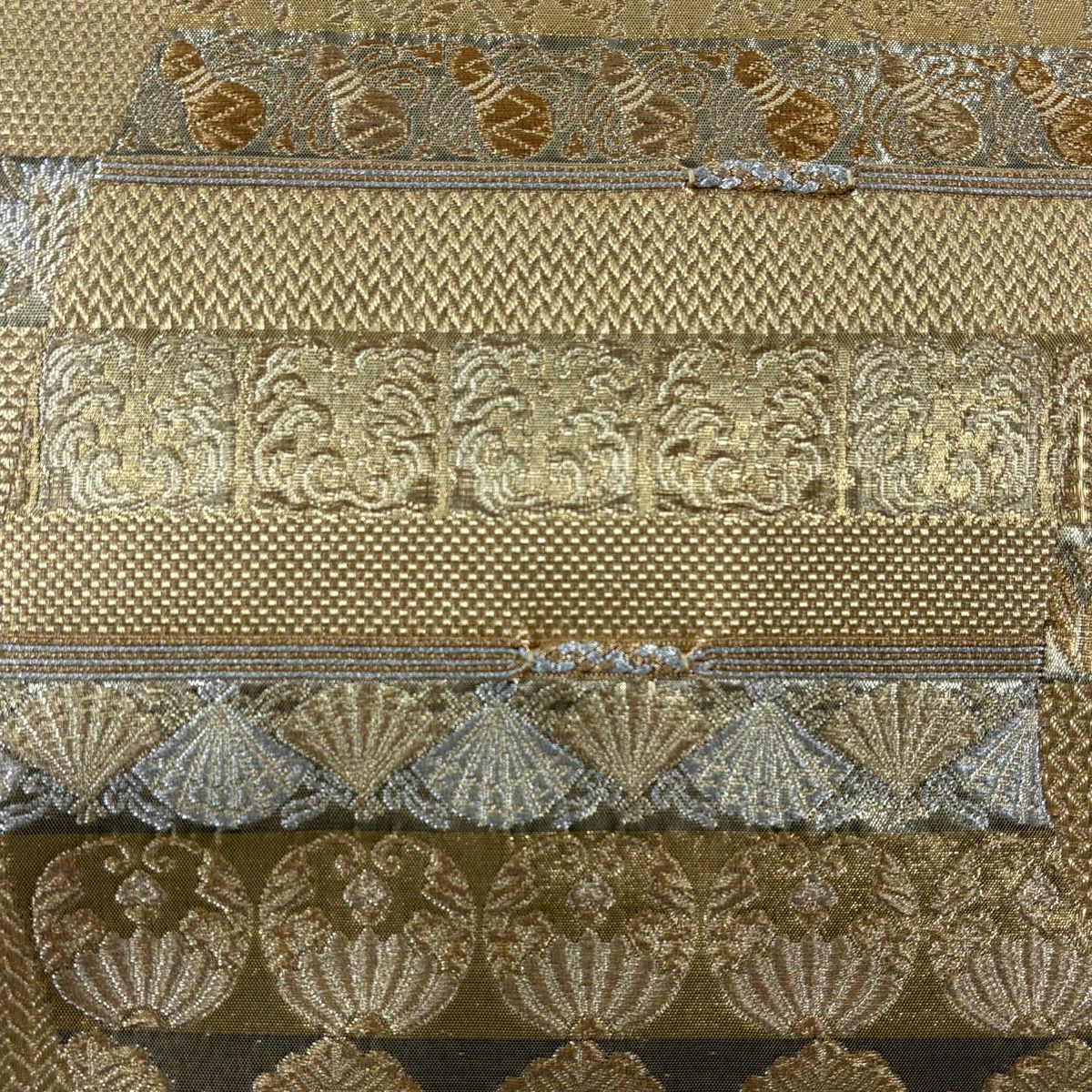 【美品】 袋帶 秀品級 瓢箪 松樹 金銀絲 金金箔 金色 大鼓圖案 純蠶絲