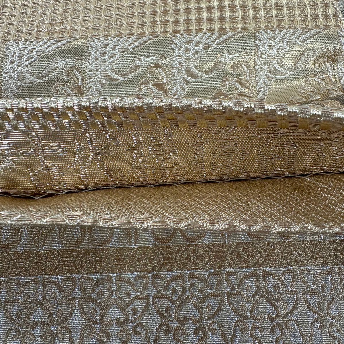 【美品】 袋帶 秀品級 瓢箪 松樹 金銀絲 金金箔 金色 大鼓圖案 純蠶絲
