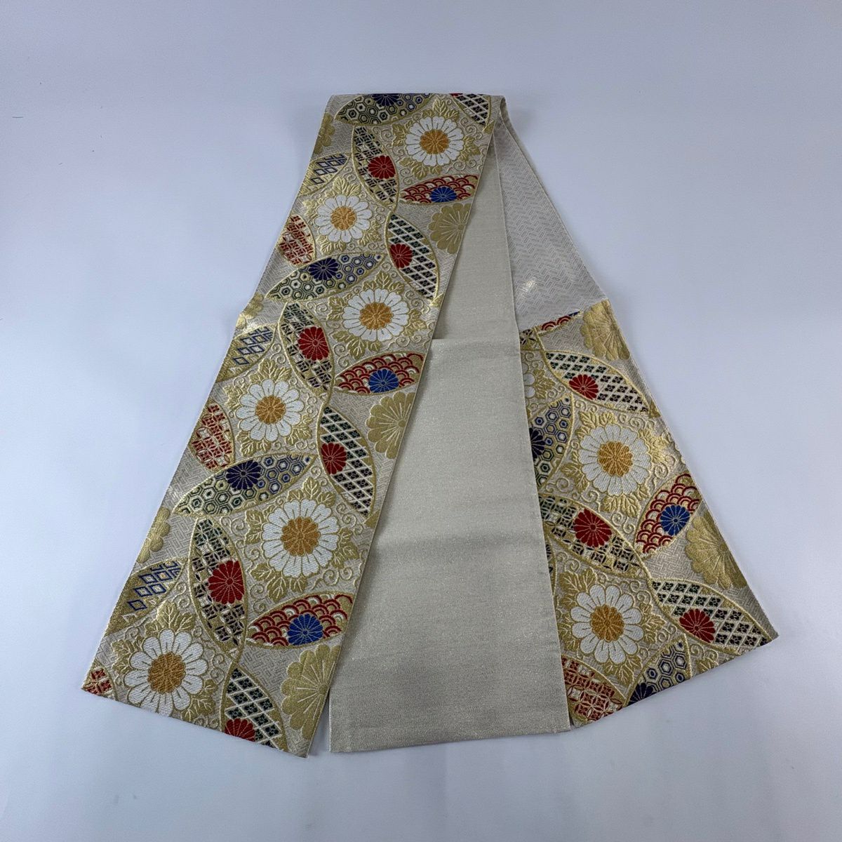 【美品】 袋帶 秀品級 花 有職紋樣 金絲 金金箔 金色 六通 純蠶絲