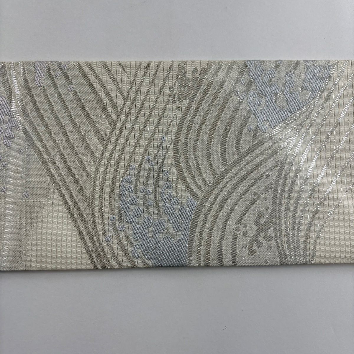 【美品】 名古屋帶 秀品級 夏帶 波頭 金金箔 銀絲 奶油色 純蠶絲