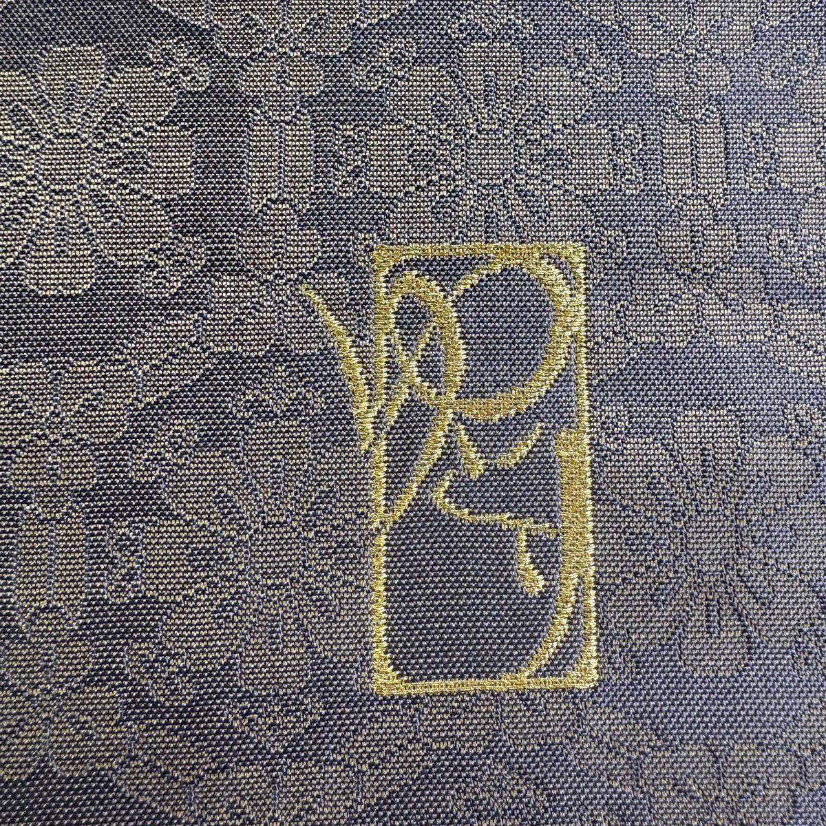 【美品】 名古屋帶 秀品級 落款有 扇子面 草花紋紋 金絲刺繡 灰紫 純蠶絲