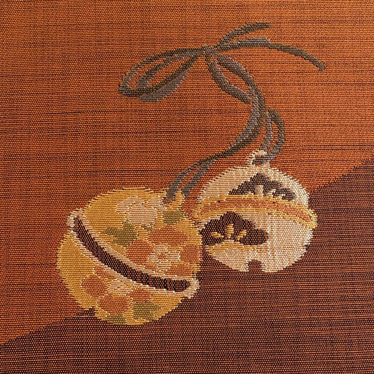 【美品】 名古屋帶 秀品級 鈴 草花紋 紅茶 純蠶絲