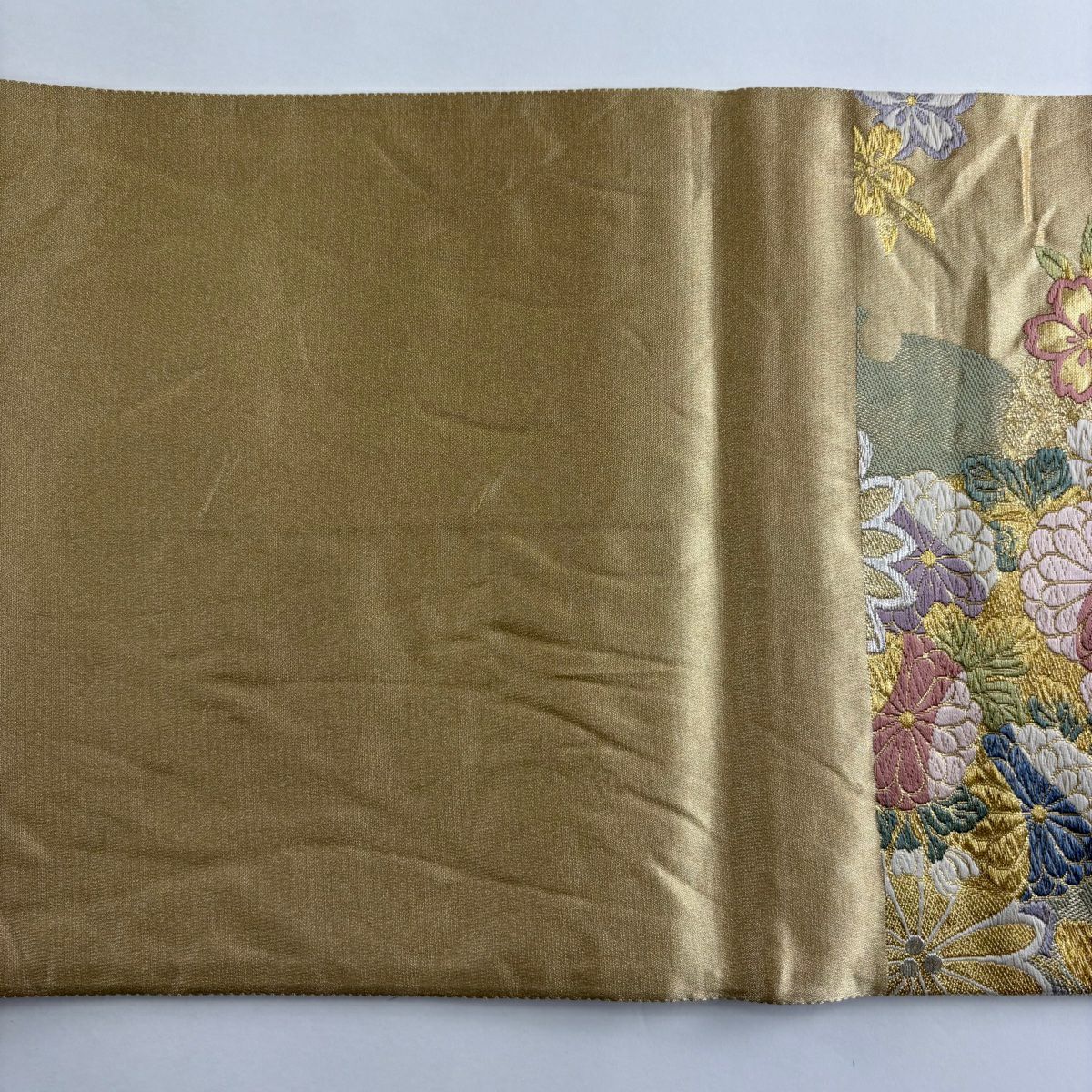 【美品】 袋帶 秀品級 菊花 梅花 金銀彩 金色 六通 純蠶絲