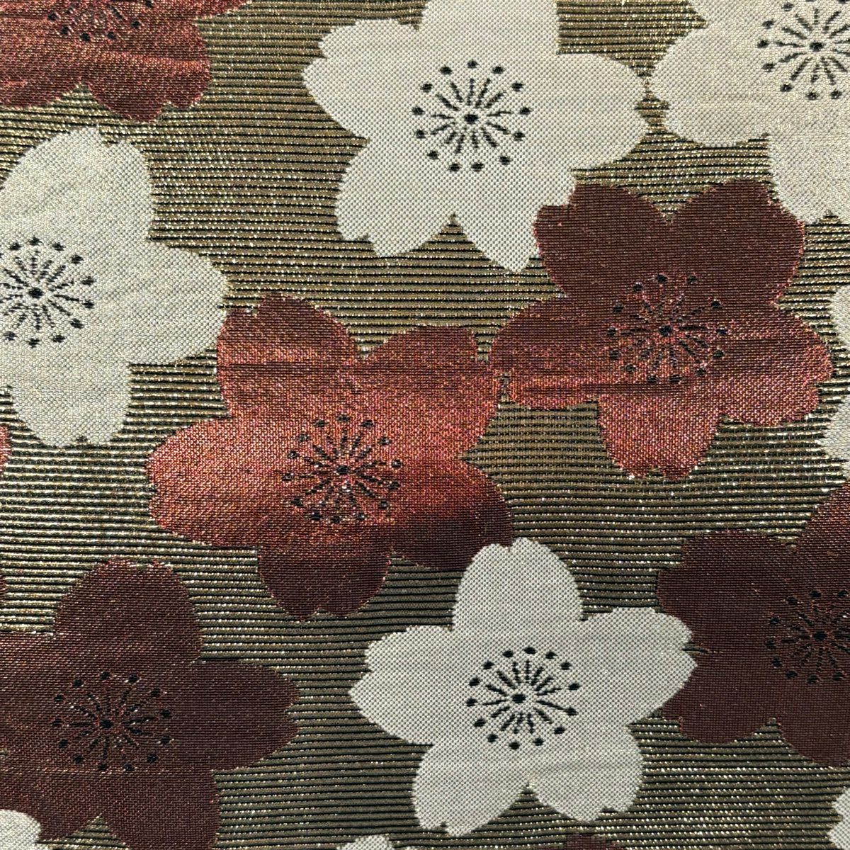 【美品】 袋帶 秀品級櫻花 金金箔 金茶 六通 純蠶絲