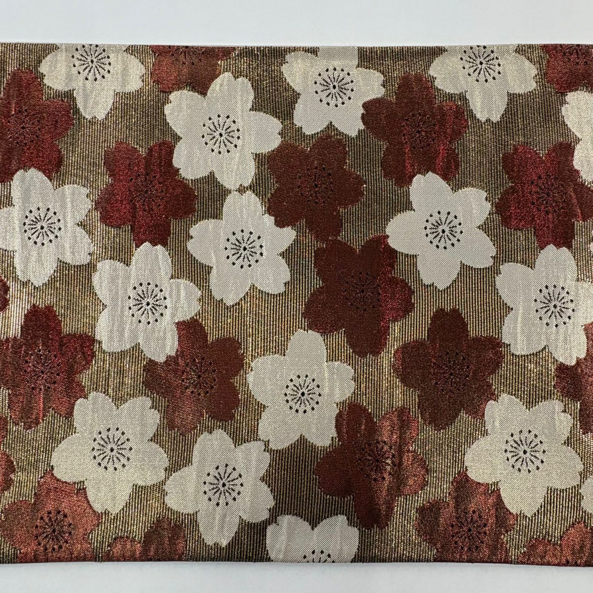 【美品】 袋帶 秀品級櫻花 金金箔 金茶 六通 純蠶絲