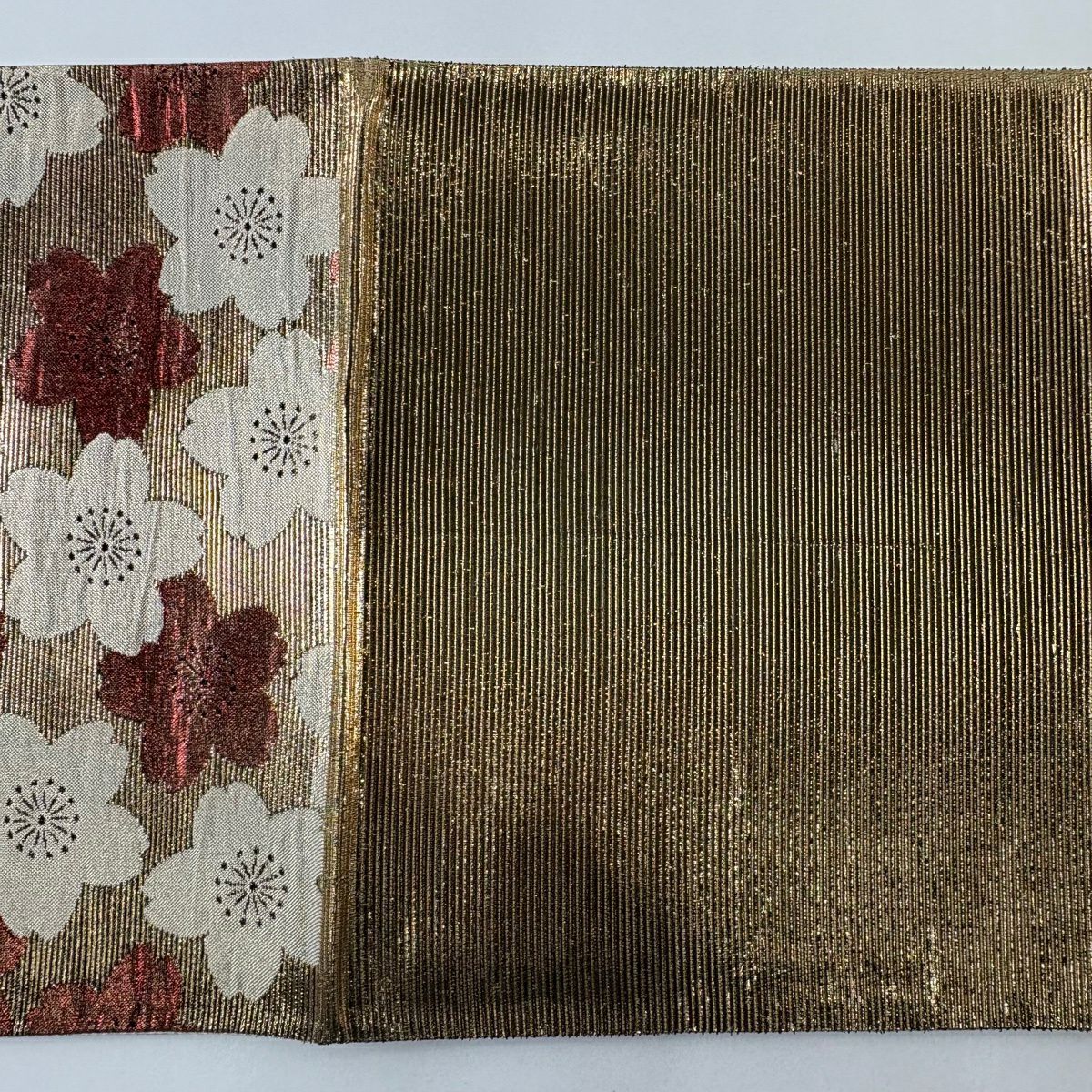 【美品】 袋帶 秀品級櫻花 金金箔 金茶 六通 純蠶絲