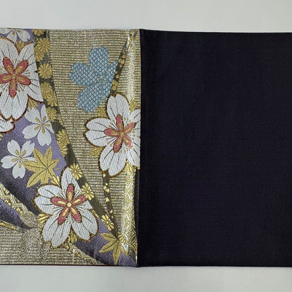 【美品】 袋帶 秀品級 櫻花 楓樹 金絲 金金箔 紫色 六通 純蠶絲