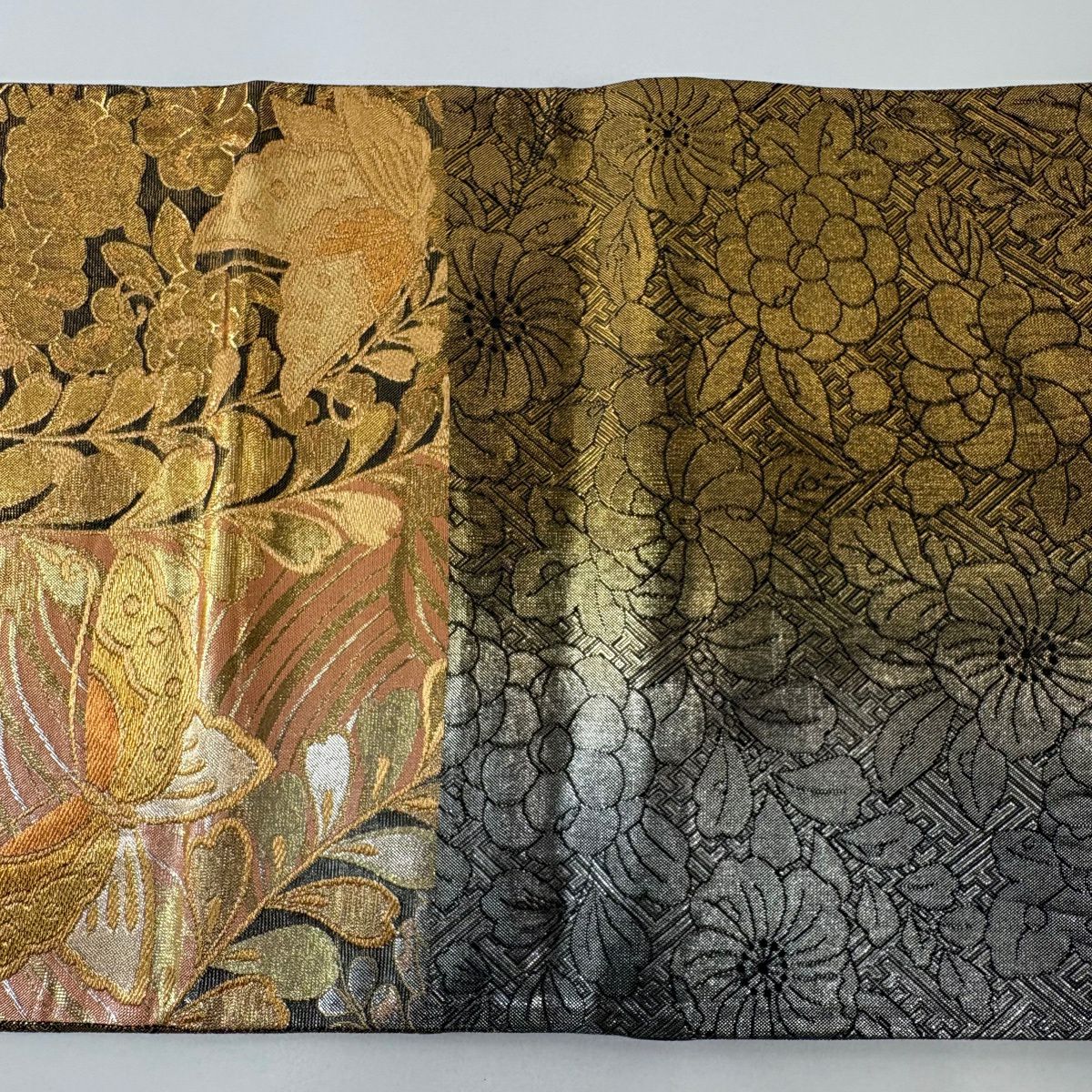 【美品】 袋帶 秀品級 蝶 波 金絲 金金箔 金 六通 純蠶絲