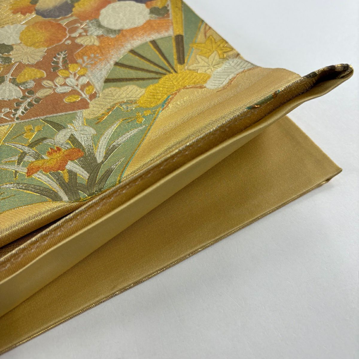 袋帶 秀品級 扇子子 松樹梅花 金絲 金銀彩 金色 大鼓圖案 純蠶絲