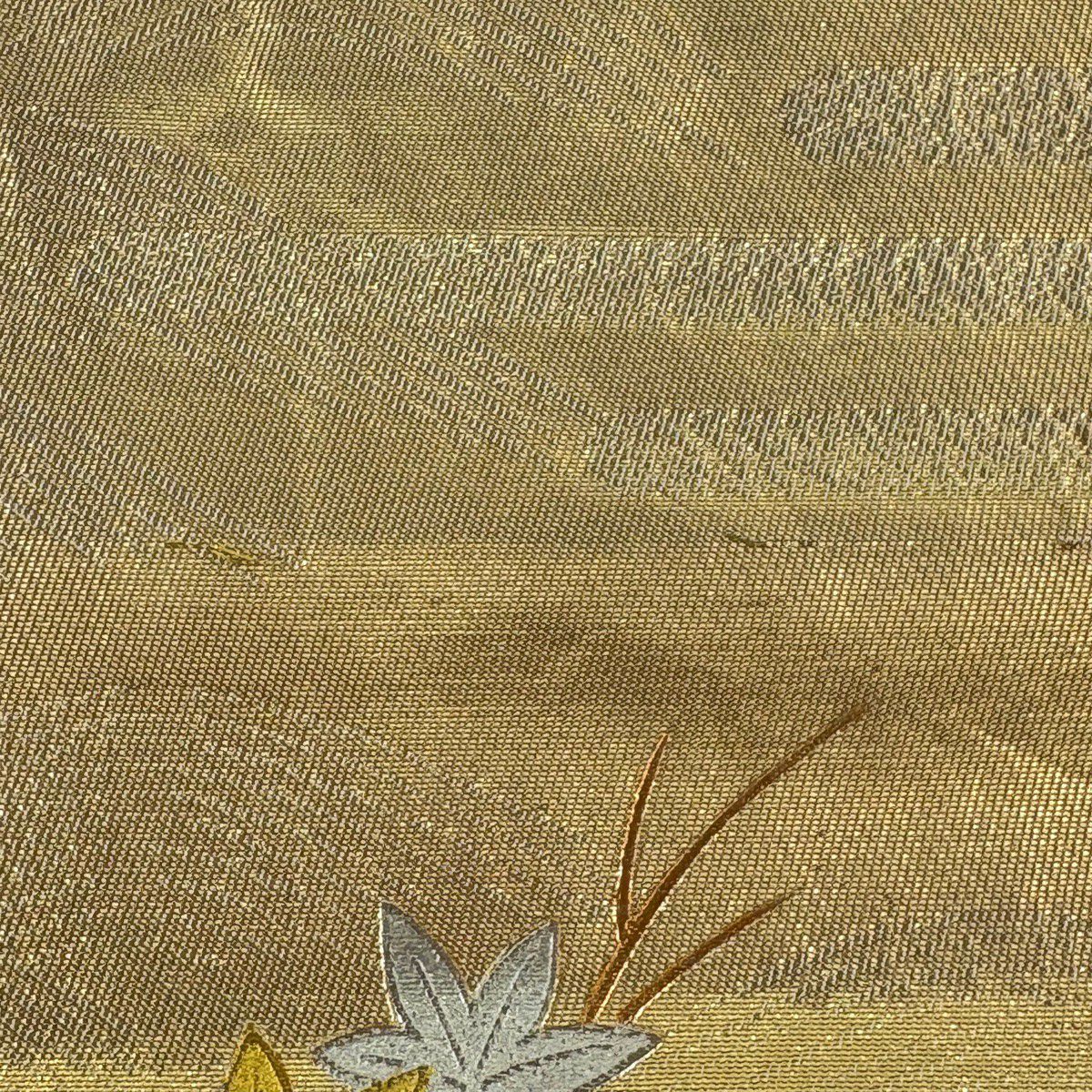 袋帶 秀品級 扇子子 松樹梅花 金絲 金銀彩 金色 大鼓圖案 純蠶絲