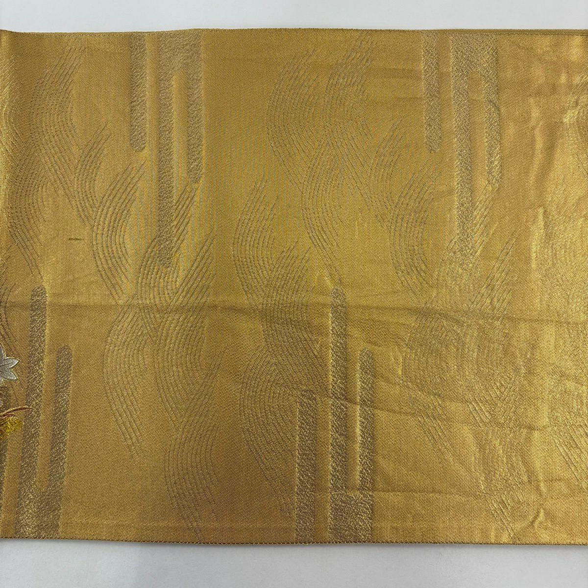 袋帶 秀品級 扇子子 松樹梅花 金絲 金銀彩 金色 大鼓圖案 純蠶絲