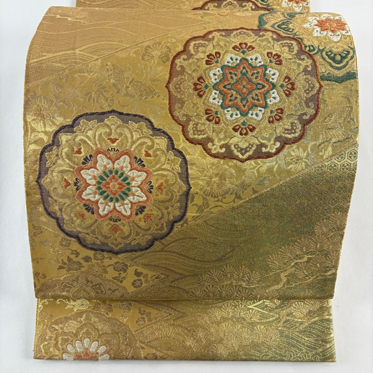 袋帶 秀品級 華紋 波 金絲 金金箔 金色 六通 純蠶絲
