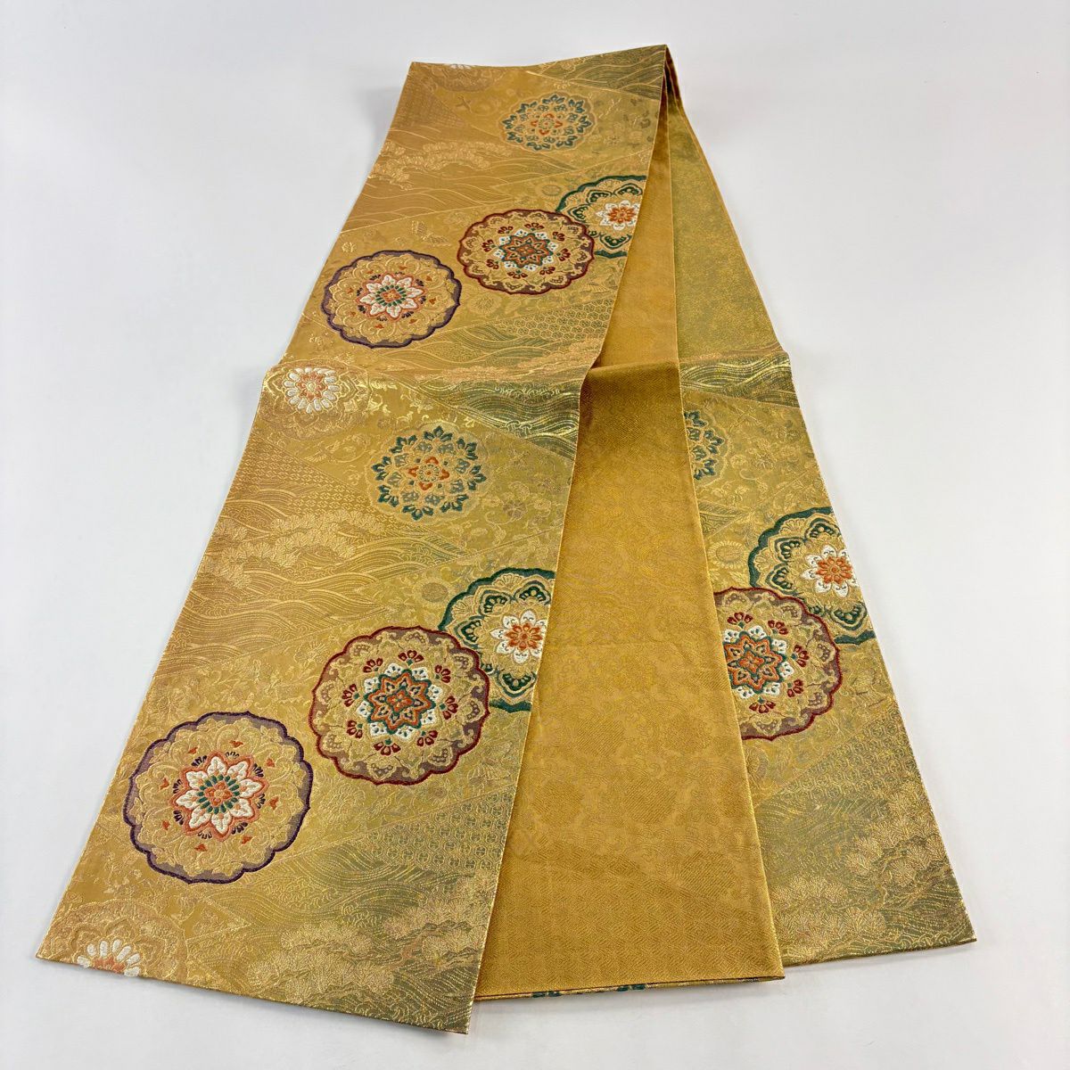 袋帶 秀品級 華紋 波 金絲 金金箔 金色 六通 純蠶絲