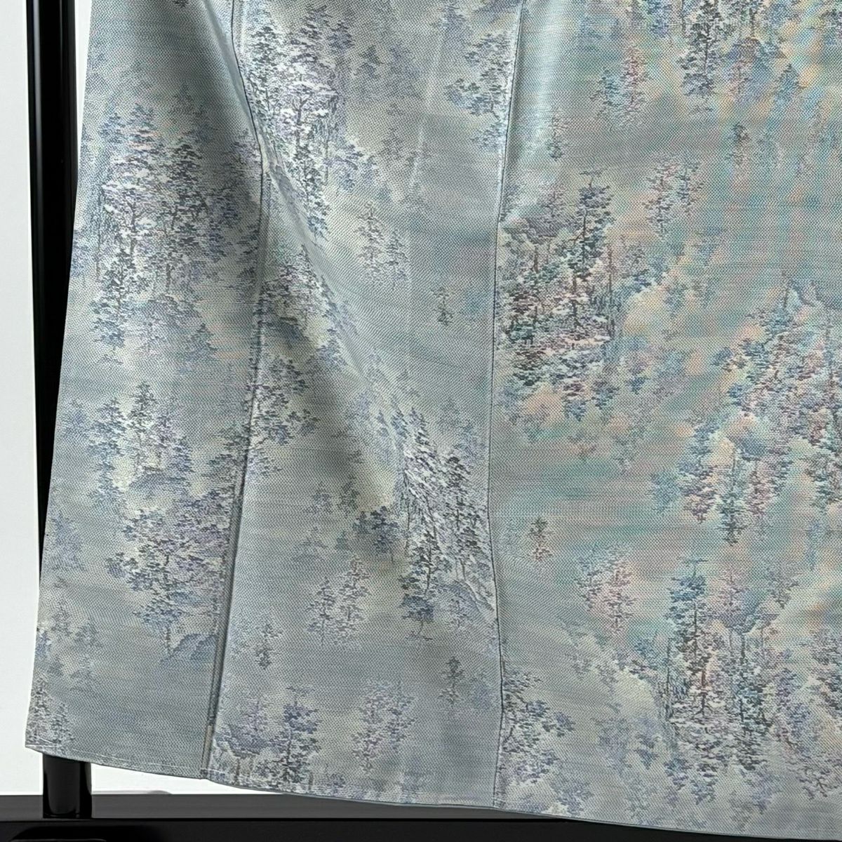 【美品】 紬織 身長159.5cm 袖長65cm M 雙層 袋帶套裝 樹木 青灰色 純蠶絲 秀品級