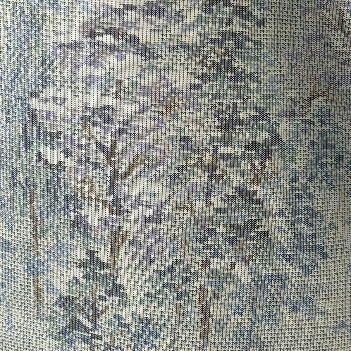 【美品】 紬織 身長159.5cm 袖長65cm M 雙層 袋帶套裝 樹木 青灰色 純蠶絲 秀品級