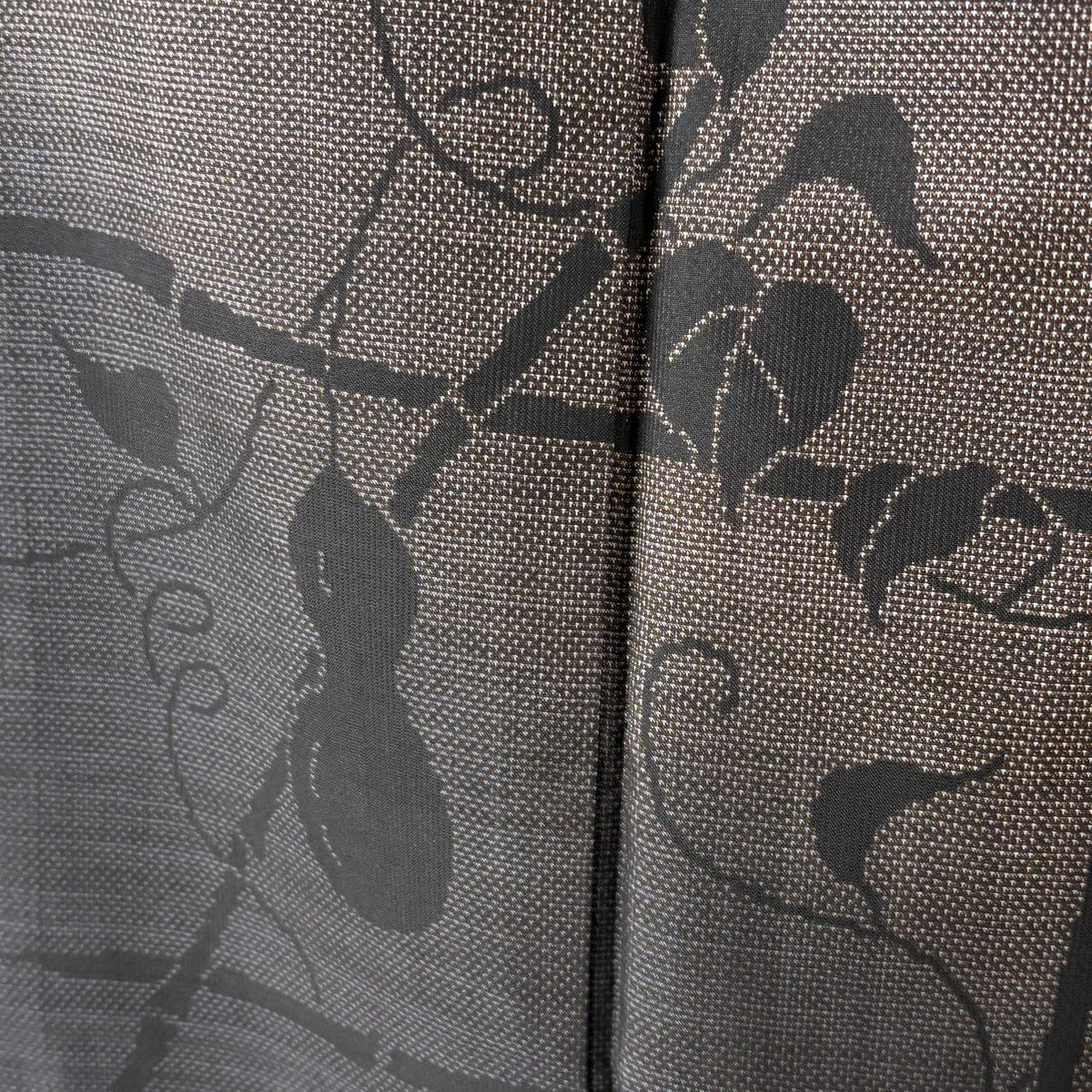 【美品】訪問服 身長156cm 袖長67cm M 雙層 名古屋帶套裝 紬織織 ひょうたん輪廓紋 黑灰 純蠶絲 秀品級