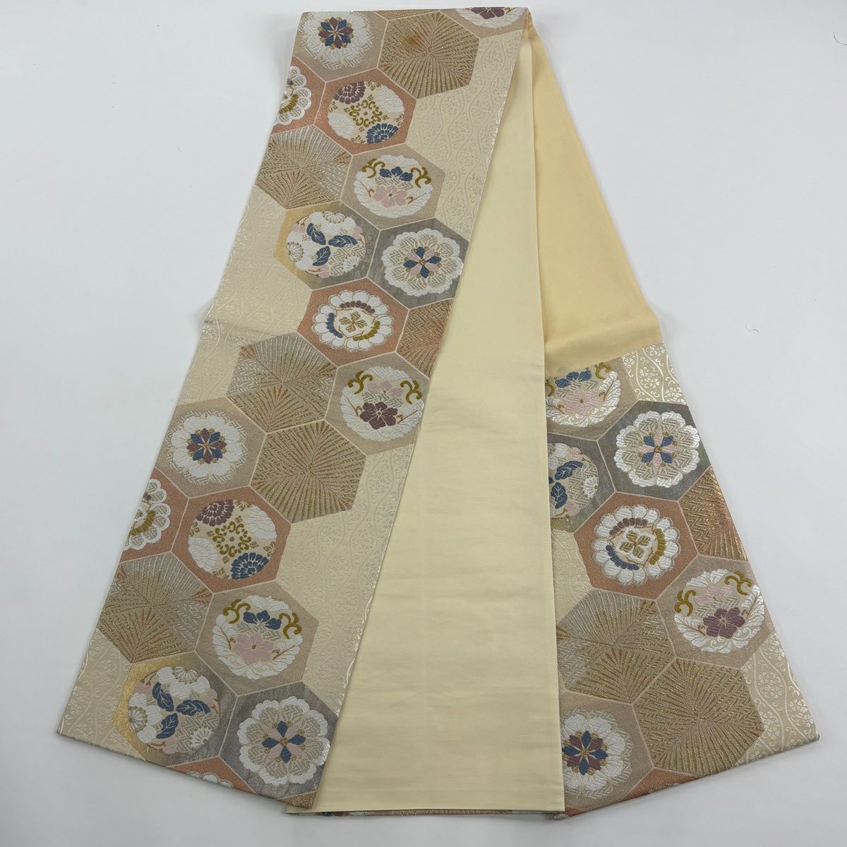 訪問服 身長170cm 袖長69cm L 雙層 袋帶套裝 色紙 松樹竹子梅花 金絲 金銀彩 灰紫 純蠶絲 名品級