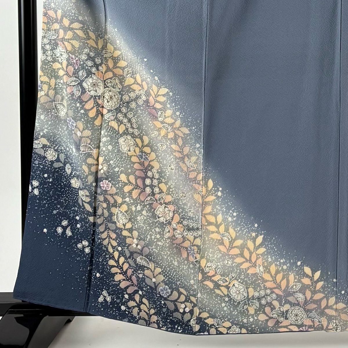 付下 身長163.5cm 袖長65cm M 雙層 翠山工房 大和 有落款 辻花染 漸層 青灰色 純蠶絲 名品級