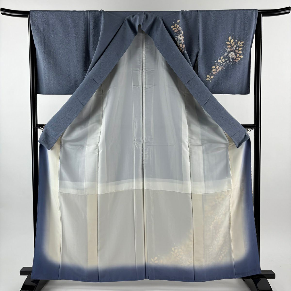 付下 身長163.5cm 袖長65cm M 雙層 翠山工房 大和 有落款 辻花染 漸層 青灰色 純蠶絲 名品級