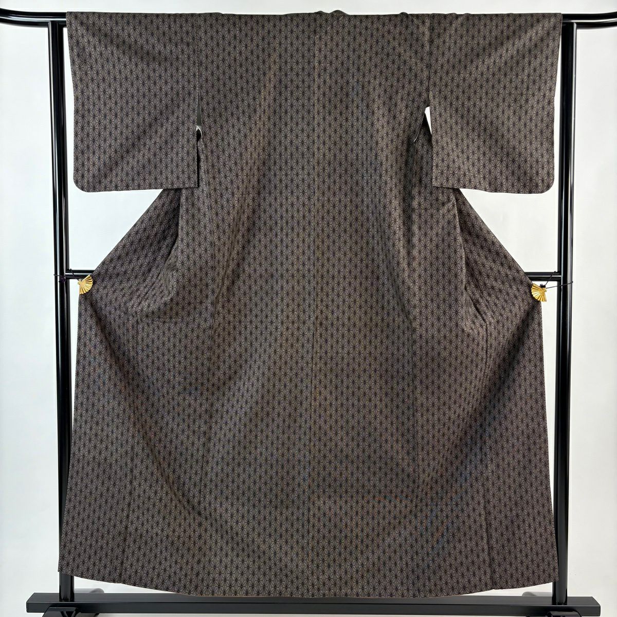 大島織 身長155.5cm 袖長62.5cm S 雙層 純泥染 證書あり 麻葉 焦茶 正蠶絲 名品級