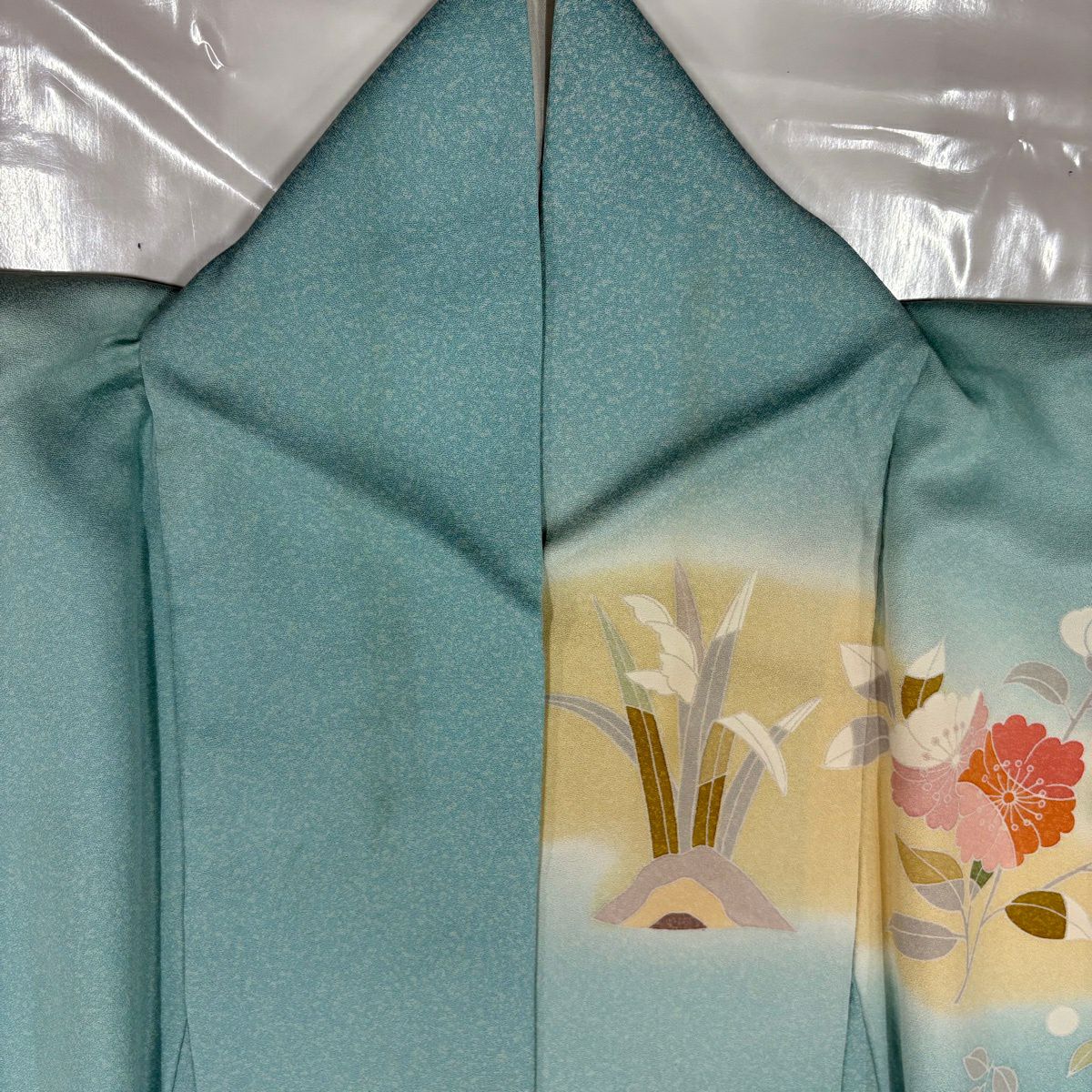 訪問服 身長159cm 袖長65cm M 雙層 雪輪 牡丹 金絲 金銀彩 水色 純蠶絲 名品級