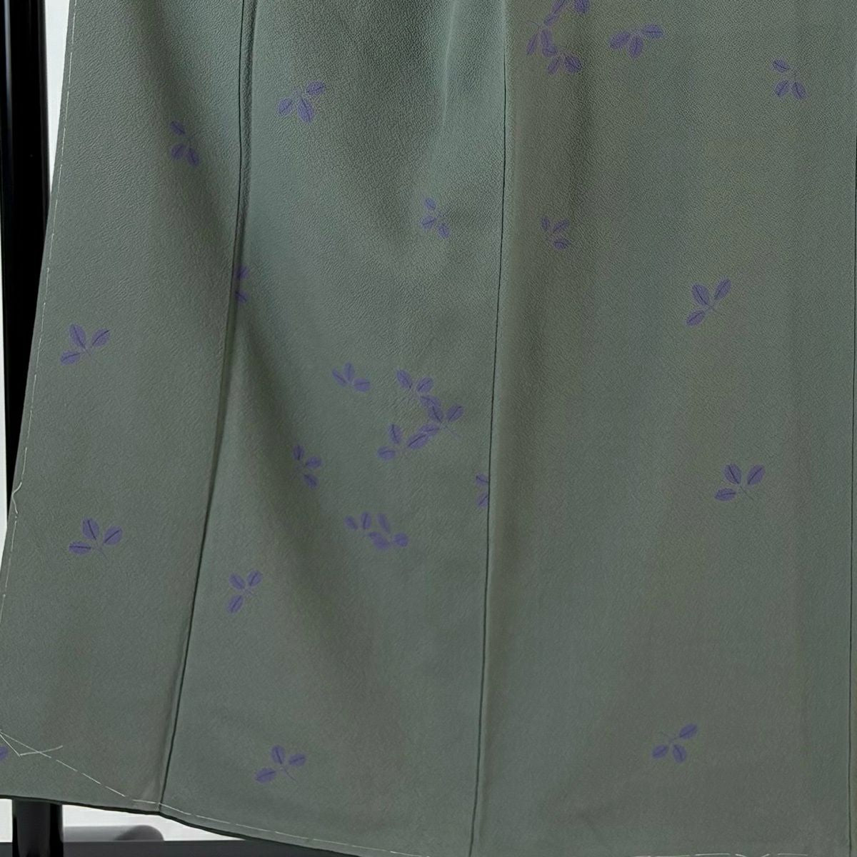 小紋 身長155.5cm 袖長62cm S 雙層 辻村ジュサブロー 有落款 萩 絞織 灰綠 純蠶絲 名品級