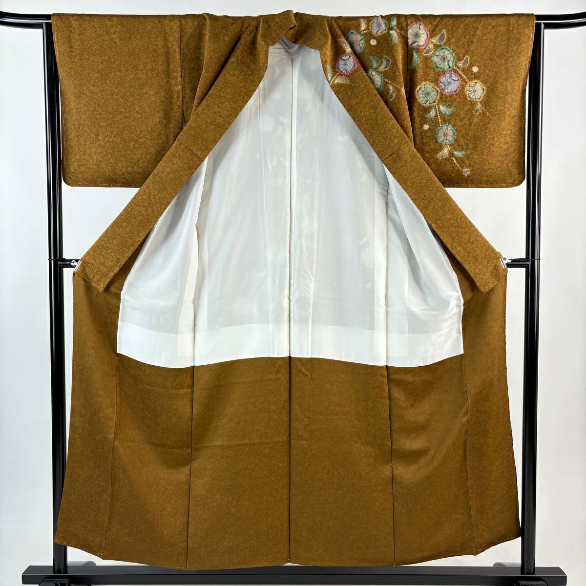 【美品】訪問服 身長155.5cm 袖長63cm S 雙層 辻花染 染分 ぼかし 山吹茶 純蠶絲 名品級